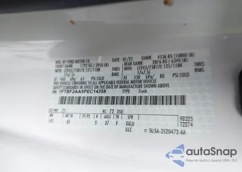 2023 Ford F-250 Xl z USA, uszkodzony, nr VIN 1FTBF2AA5PEC14358